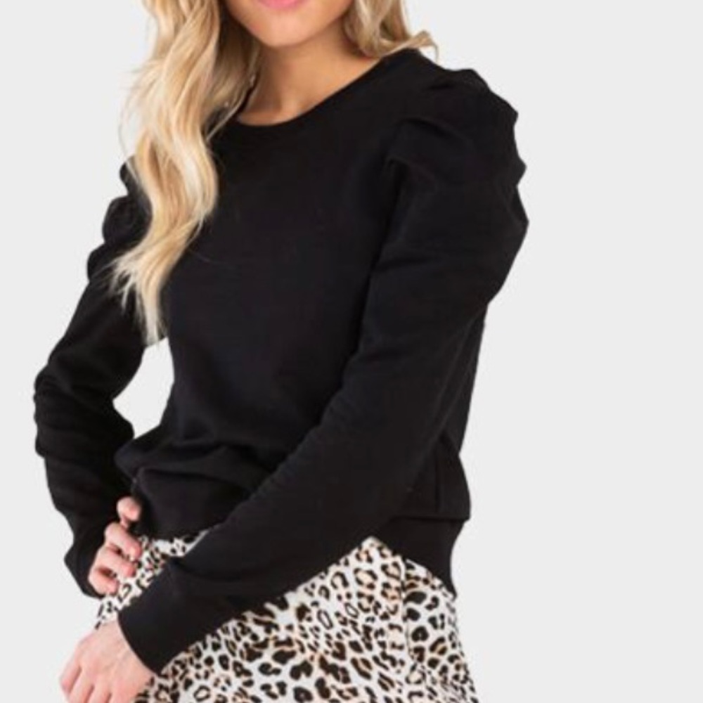NWT Francescas Puff Sleeve Sweatshirt Black Size XS